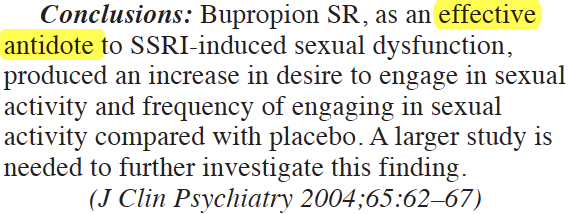 Does bupropion treat antidepressant induced sexual dysfunction