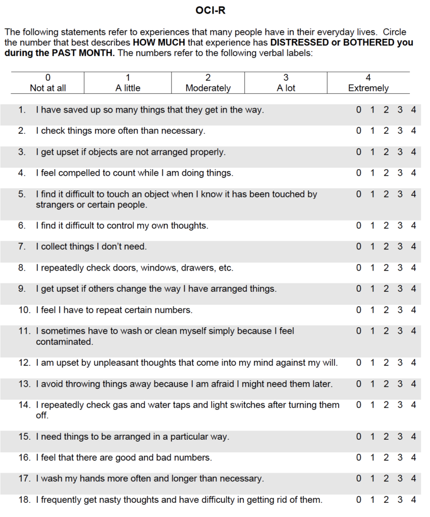 Obsessive-Compulsive Inventory-Revised (OCI-R) - Simple and Practical ...