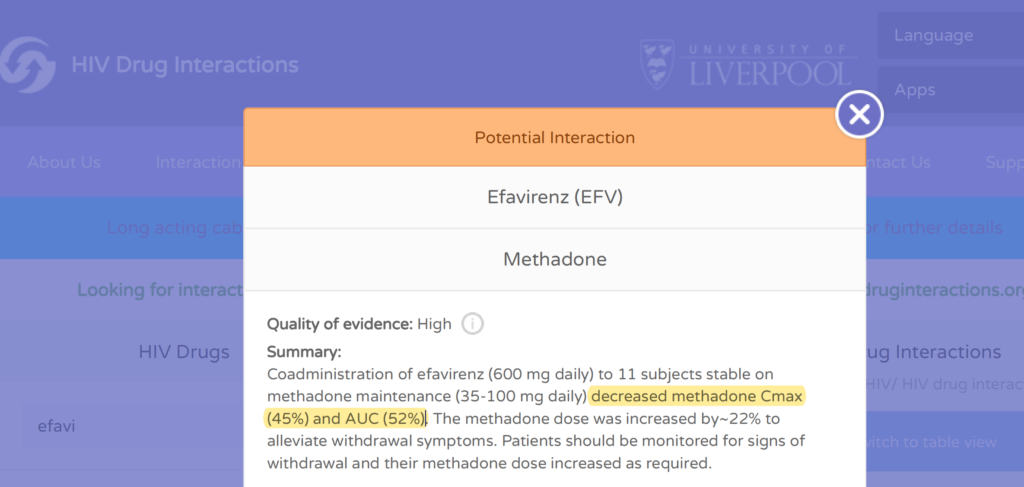 Efavirenz methadone potential interaction-explanation